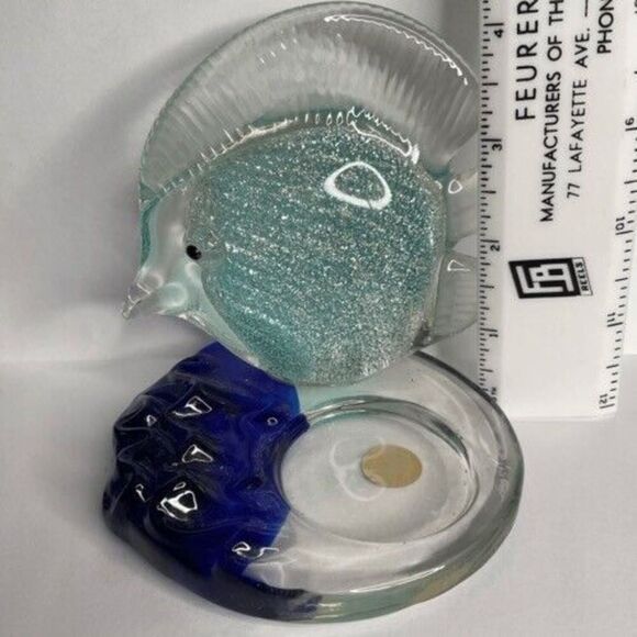 VTG PartyLite Art Glass Sparkly Blue Tropical Fish Tea Light Candle Holder 4" T - Picture 4 of 12